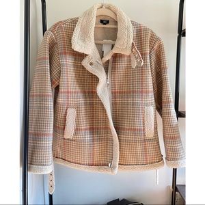 S LUCCA Sherpa-Lined Plaid Houndstooth Coat